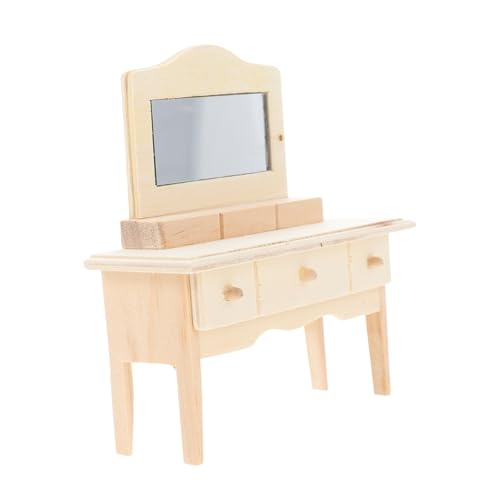 Vaguelly Miniatur Holz Schminkspiegel Realistisches Puppenhaus Möbel Zubehör DIY Mini Haus Dekoration Kleines Möbelmodell für Detailreiche Mini Haus Accessoires von Vaguelly
