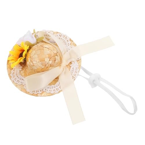 Vaguelly Miniatur Hüte für Puppen Woven Rattan Sommerhut mit Schleife und Blume Durchmesser für Puppenpartys und Fotografie Bezauberndes Accessoire für DIY Projekte von Vaguelly