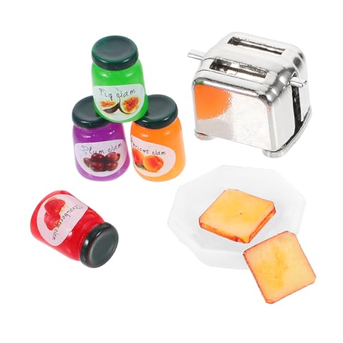 Vaguelly Miniatur Modell Toaster mit Marmelade und Brot Puppenhaus Zubehör für Kreative DIY Küchenszenen für Miniaturhäuser und Spielzeugdekoration von Vaguelly