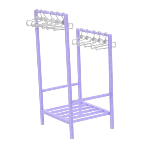 Vaguelly Miniatur-Puppen-kleiderständer aus Stabilem Kunststoff mit Kleinen Kleiderbügeln Realistische Puppenhaus Garderobe Platzsparend für Puppenkleider Violett von Vaguelly