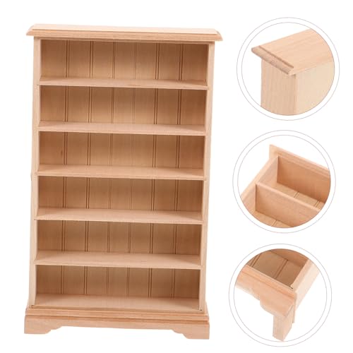 Vaguelly Miniatur Puppenhaus Bücherregal aus Holz DIY Miniatur Schrank Modell Unbemalte Holzdeko für Puppenhaus Kinderzimmer Wohnzimmer Kreatives Bastelset von Vaguelly