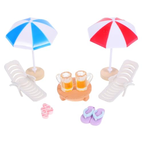 Vaguelly Miniatur Strand Szene Dekoration Set mit Sonnenschirm und Liegestuhl für Puppenhäuser DIY Strandprojekte und Kreative Gartendekorationen von Vaguelly