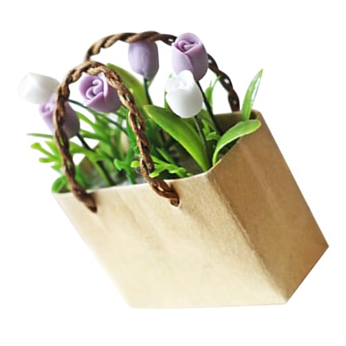 Vaguelly Miniatur Tulpen Vase Simulation Blumentopf Dekoration Mini Haus Zubehör für DIY Puppenhaus Landschaft Garten Deko Wohnzimmer Schreibtisch Accessoire von Vaguelly