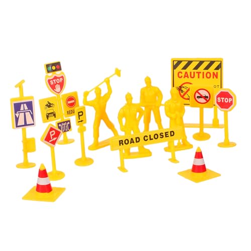 Vaguelly Miniatur Verkehrszeichen Baustellenmodell Lernspielzeug Straßenabsperrung aus Robustem Kunststoff für Rollenspiel Stadtverkehrs-szenerie Flexible Gestaltung und Bildung von Vaguelly