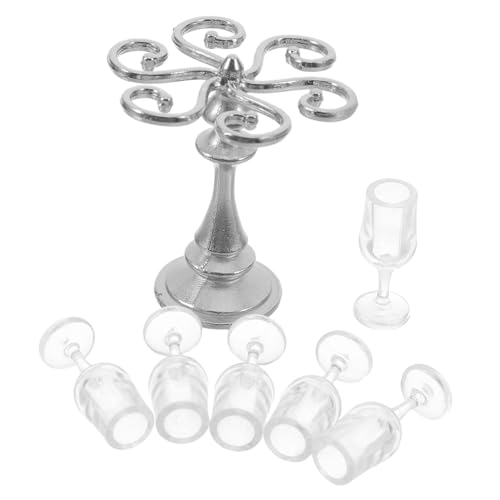 Vaguelly Miniatur Weinregal mit Gläsern Dollhouse Zubehör für Kreative Spielwelten Teilig für Küchen und Esszimmer Dekoration von Vaguelly