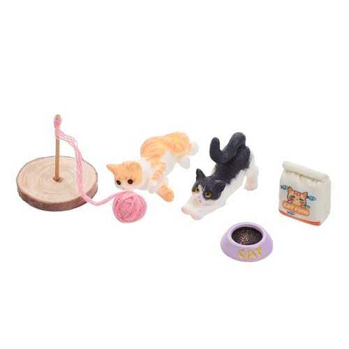 Vaguelly Miniature Katzenfigurenset für Puppenhaus mit Realistischen Kätzchen und Mini-garnball Tragbares Spielset für Geeignet für Drinnen und Draußen Robust und Sofort Spielbereit von Vaguelly