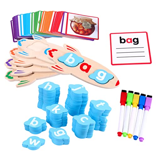 Vaguelly Montessori Holz Lernspielzeug Vokalbuchstaben Klassifikationskarten Alphabet Flashcards mit Buchstabenblöcken für Lesen und Rechtschreibung Hand Auge Koordination von Vaguelly