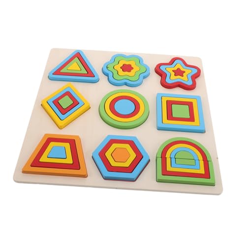 Vaguelly Montessori Holzpuzzle Brett Geometrische Formen Steckspiel Lernspielzeug für Kleinkinder Frühpädagogisches Holzform Sortierspielzeug Sicheres Holzmaterial Mathematischer von Vaguelly