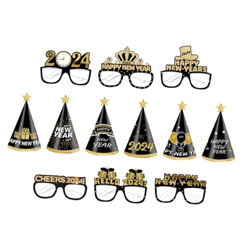 Vaguelly Neujahrs-partybrillen und Papierhüte Schwarz-goldene Geburtstag Fotorequisiten Stilvolle Stabile und Hautfreundliche Silvester Dekoration von Vaguelly