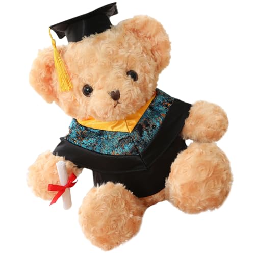 Vaguelly Plüsch Bär Lustige Abschlussbär Puppe Graduationsgeschenk für Dekoratives Stofftier Hellbraun mit Gelbem Kragen von Vaguelly