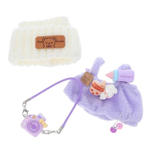 Vaguelly Plüsch Puppenkleidung Set mit Bär Latzhose Strickmütze und Kamera Niedliches Outfit für Mädchen Einfach Anzuziehen für Rollenspiele und Sammlungen von Vaguelly