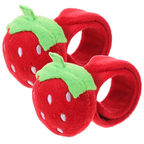 Vaguelly Plüsch-Slap-Armbänder 2 Stück Erdbeer-Slap-Armband Erdbeer-Armband Obst-Förmiges Huggers-Spielzeug Slap-Band Partyzubehör Für Kinder von Vaguelly