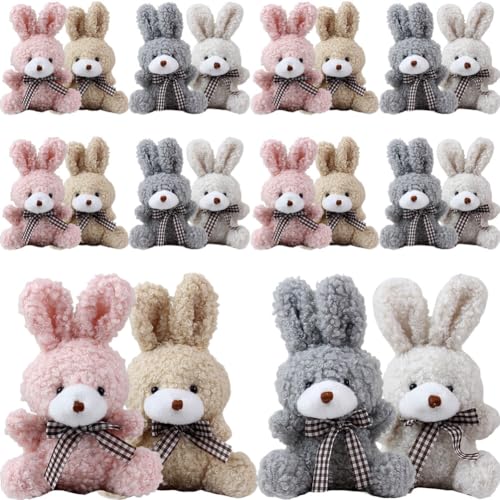 Vaguelly Plüschhase-Kaninchen-Schlüsselanhänger 12 Stück Ostern-Kuscheltiere Schleife Sitzender Hase Glückliche Hasen-Schlüsselanhänger Schlüsselanhänger Geschenkanhänger Für Handtasche von Vaguelly