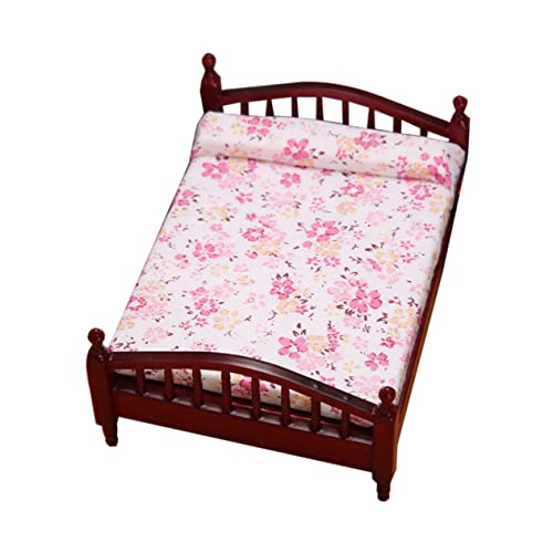 Vaguelly Puppenhaus Doppelbett Kleine Hausdekoration Mini-hausornamente Modell Doppelbett Mini-hausmodell Miniatur-Verzierungen Mini-doppelbett- Brown Birkensperrholz von Vaguelly