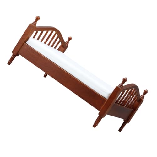 Vaguelly Puppenhaus Doppelbett Miniatur Schlafzimmermöbel Schaufensterbett Puppenhaus Wohnzimmermöbel Puppenhausmöbel Mini Bett Puppenhausmöbel Bett Puppenhausbett Holz Braun von Vaguelly