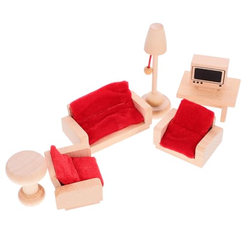 Vaguelly Puppenhaus-Minimöbel-Dekorationsset Puppenhaus-Wohnzimmer Miniatur-Holzsofa Couch Stehlampe Fernsehtisch DIY-Zubehör Schlafzimmer Spielzeug Für Kinder von Vaguelly