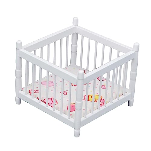 Vaguelly Puppenhausmöbel für kinderspielzeug Spielzeugmöbel Crib Bed hühner Puppenstubenmöbel Holz Puppenmöbel Puppenbett Mini-Kinderbett Stoff Weiß von Vaguelly