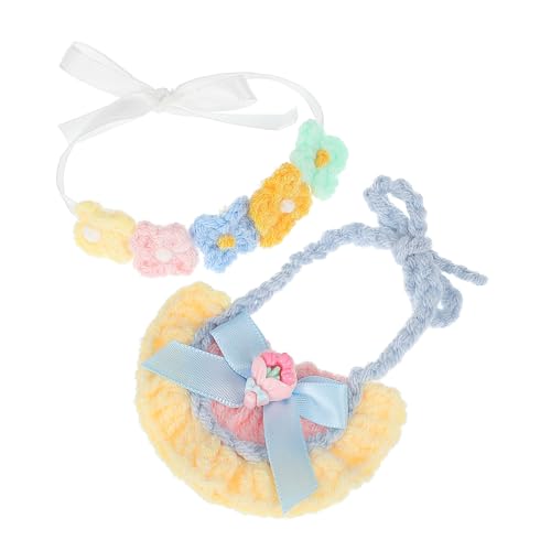 Vaguelly Puppenkleider Set mit Gestricktem Blumen-Haarband und Babylätzchen aus Baumwollfaden Kompatibel für Labubu Puppen Langlebig Einfach Anzuziehen und Stilvoll für Dollhouse Miniatures von Vaguelly