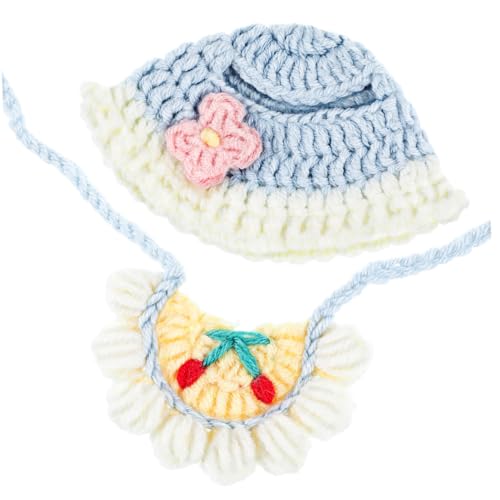Vaguelly Puppenkleidung Häkelmütze und Spucktuch Set für Puppen Weiches Langlebiges Stoff-Set Kompatibel mit Labubu für Puppenhaus und Fotoshootings von Vaguelly