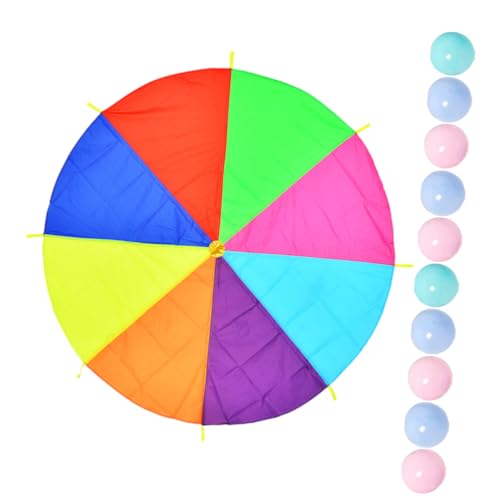Vaguelly Regenbogen Fallschirm mit Bunten Bällen Motorische und Kooperatives Bewegungsspiel für Geeignet für Indoor Outdoor Party und Kindergarten Zufällige Farbe Zufällige Farbe von Vaguelly