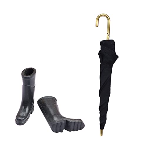 Vaguelly Reise Miniatur Gummistiefel und Transparenter Mikroschirm Praktische Miniatur Landschaftsdekoration für Puppenhaus Lebensechte Oberfläche für Mini Szenen und von Vaguelly