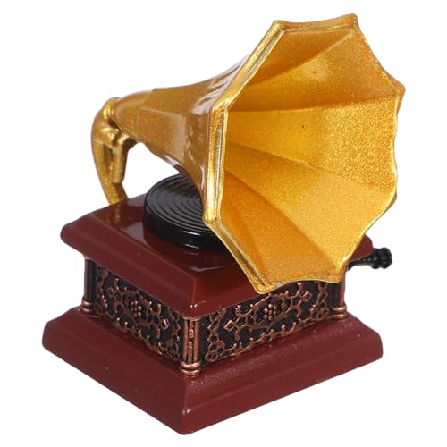 Vaguelly Retro Phonograph Modell Plattenspieler Puppenhaus Simulation Plattenspieler Miniaturen Puppenhaus Zubehör Heimdekor Metall Golden von Vaguelly