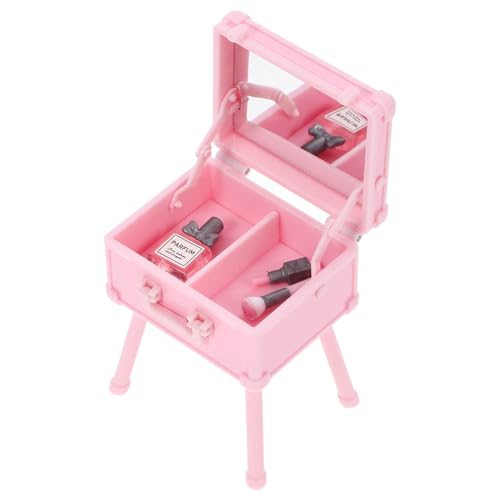 Vaguelly Rollenspiel-Make-Up-Spielzeug Miniatur-Kosmetikbox Mit Parfüm Lippenstift Make-Up-Pinsel Und Spiegel Puppenhaus-Schönheitsset B von Vaguelly