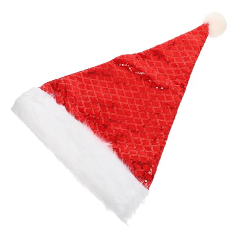 Vaguelly Rote Plüsch Weihnachtsmütze mit Diamant Pailletten Klassische Nikolausmütze für Erwachsene Weicher Warmer Weihnachtsfeier Hut Party Dekoration und Festliches Cosplay Zubehör von Vaguelly