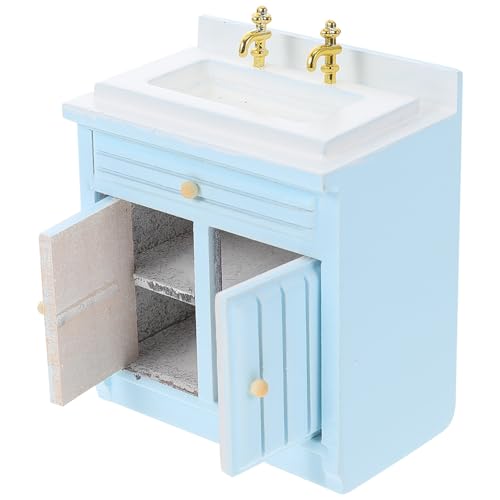 Vaguelly Spültischmodell Mini-waschtisch Puppenhaus Mini Möbel Kleines Hauszubehör Heimdekoration Waschbecken Mini-hauswaschtisch Kleiner Holzwaschtisch Entzückende Möbel Blue Hölzern von Vaguelly