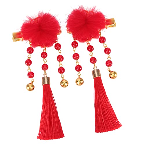 Vaguelly Tassel Haarklammer Mädchen Haarschleifen Chinesischer Stil Frühlingsfest Haarschmuck Butterfly Knoten Haarklammern mit Glocken und Band von Vaguelly