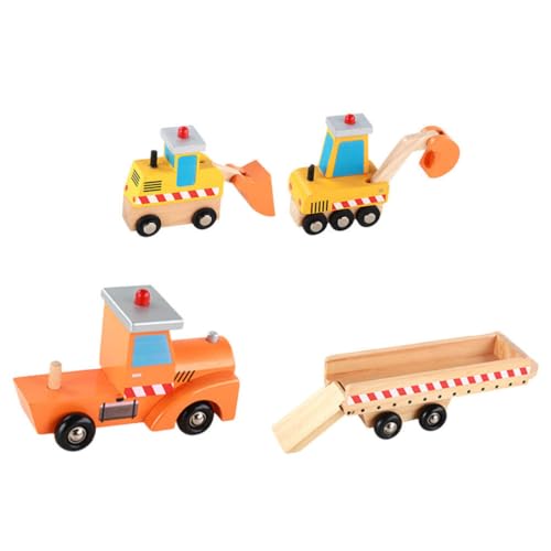 Vaguelly Technikfahrzeug-Holzspielzeugset Montessori-Spielzeugfahrzeugset Mini-Anhänger-Bulldozer-Bagger-Set Holzauto-Set Geschicklichkeits- Und Motorikentwicklung Für Kinder Jungen Und von Vaguelly