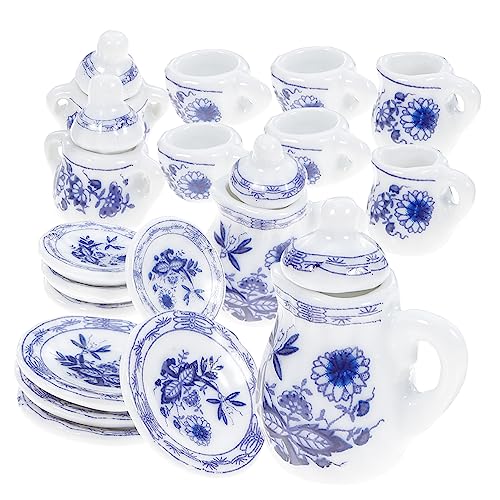 Vaguelly Teiliges Mini Tee Set aus Keramik Blau Weißes Puppenhaus Zubehör Detailgetreues Miniatur Tee Service Dekoratives und Realistisches Puppenmöbel für Mini Haus Gestaltung von Vaguelly