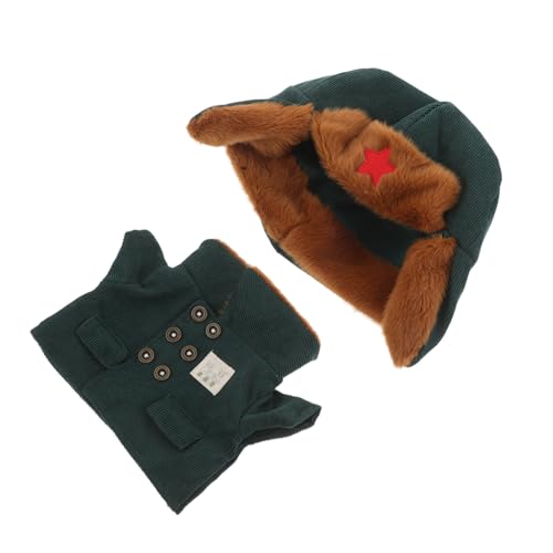 Vaguelly Teiliges Puppen-Armee-Outfit aus Weichem Polyester Warme Armeejacke und Mütze für Kuscheltiere Flexible Passform Kreatives für Sammler Grün von Vaguelly