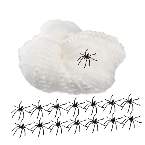 Vaguelly The-Dark Halloween Spinnennetz Dekoration Dehnbares Spinnennetz mit Schwarzen Kleinen Spinnen Realistische Gruselige Spinnen-Dekoration für Haus Zaun und Partys von Vaguelly