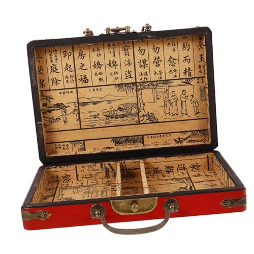 Vaguelly Vintage Mahjong Box aus Holz mit Traggriff Robuste Aufbewahrung für Mahjong Steine und Mehr für Unterwegs von Vaguelly