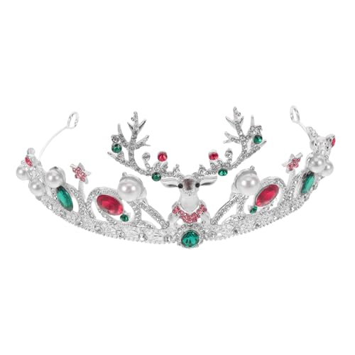 Vaguelly Weihnachtliche Hirschgeweih-krone mit Funkelnden Strasssteinen und Edlen Perlen Runde Legierungs-tiara Komfortables Party-haaraccessoire für Weihnachtsfeiern Santa-kostüme und von Vaguelly