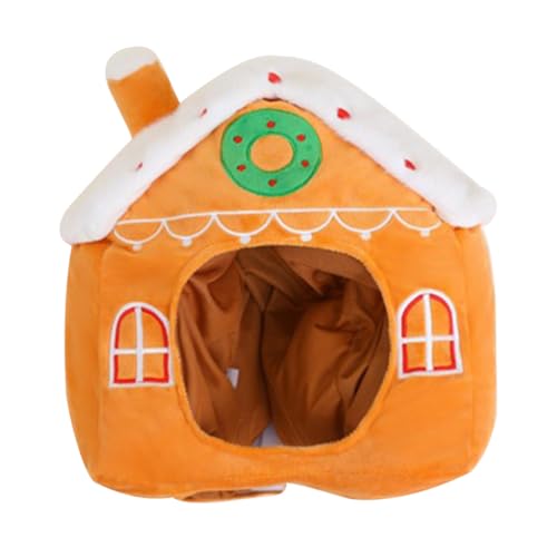 Vaguelly Weihnachtsmütze mit Lebkuchenhaus- : Lustige Lebkuchenkostüm-Kopfbedeckung für Erwachsene, Weihnachtsfeier, Feiern, Dekorationen, Zubehör von Vaguelly