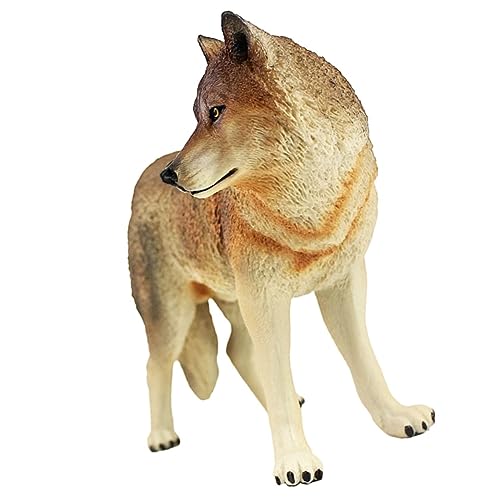 Vaguelly Wolf Figurine Realistisches Kunststoffspielzeug Simuliertes Wildtiermodell für Braune Wolf Figur Dekoration für Zuhause und Garten von Vaguelly