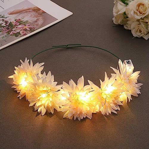 Vakkery LED Blumenkranz Haare Leuchtend Blume Haarkranz Kopfschmuck Blinkender Karneval Festival Party Haarschmuck für Damen (Gelb) von Vakkery