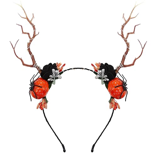 Vakkery LED Halloween Geweih Haarreif Leuchtende Kürbis Stirnband Spinnen Kopfschmuck Halloween Party Karneval Festival Haarschmuck für Damen von Vakkery
