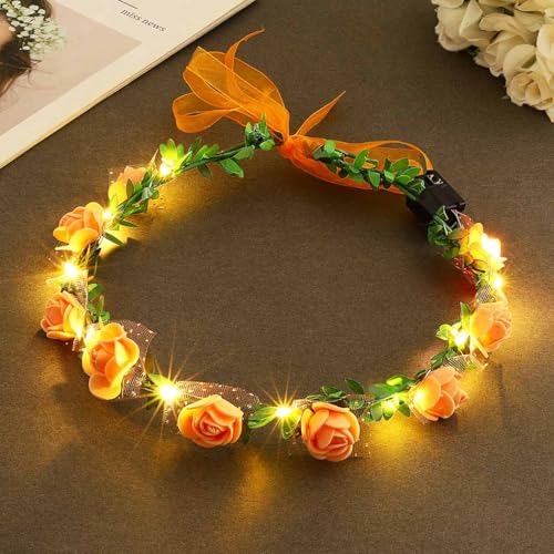 Vakkery Leuchtender Blumenkranz Haare LED Blumen Haarkranz Blinkende Festival Kopfschmuck Weihnachts Fasching Party Haarschmuck für Damen und Mädchen von Vakkery