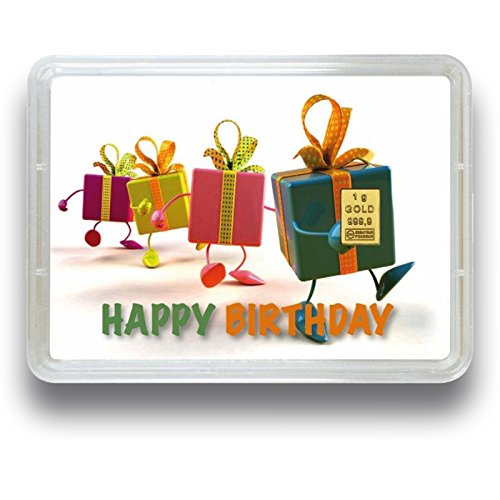 Goldbarren 1 Gramm 999.9 Feingold - Motivbox"Happy Birthday" - Geburtstagsgeschenk - Goldgeschenk von Valcambi