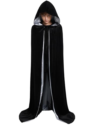 Valcatch Samt-Umhang mit Kapuze für Herren, Damen, Kinder, Jungen, Mädchen, Halloween-Kostüme, Weihnachten, ausgefallener Umhang, lange Roben für Hexe, Vampir, Cosplay, Partys, Outfits von Valcatch
