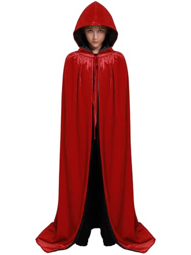 Valcatch Samt-Umhang mit Kapuze für Herren, Damen, Kinder, Jungen, Mädchen, Halloween-Kostüme, Weihnachten, ausgefallener Umhang, lange Roben für Hexe, Vampir, Cosplay, Partys, Outfits von Valcatch