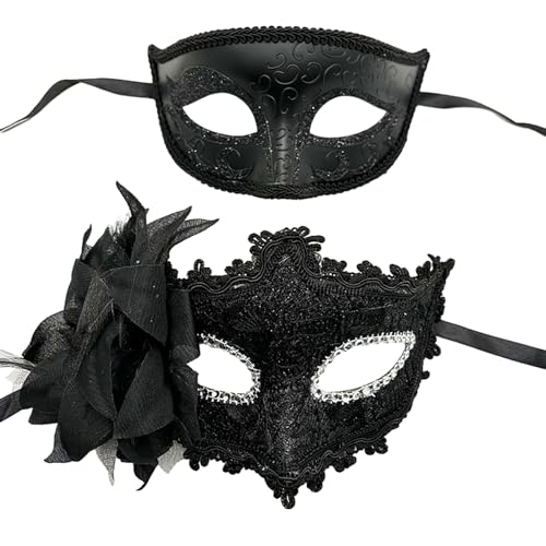Valentigrl 2-teiliges Unisex-Masken-Set für Paare, Kunststoff, Kostüm, Maske, Karneval, Maske für Damen und Herren, Party, Halloween, Weihnachten, schwarze Kombination von Valentigrl