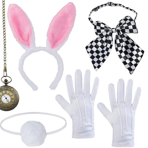 Valentigrl Hasenhut, Cosplay-Kostüm-Set, Osterhasenohren, Hut, Uhr, Fliege, Cosplay-Kostüm, Zubehör für Halloween, Osterparty, ES922SET23A, Einheitsgröße von Valentigrl