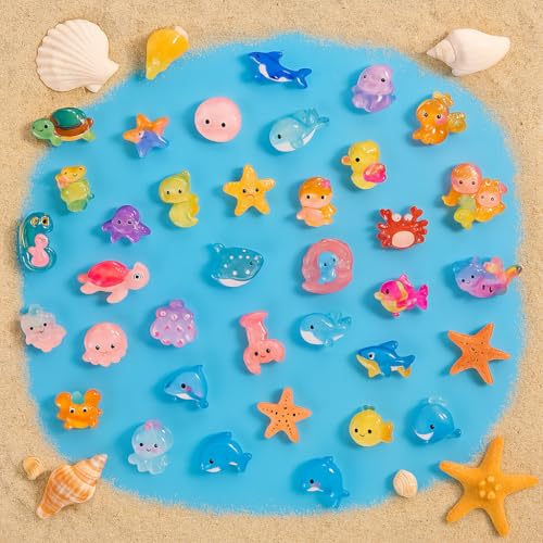 Valicaer 100 Stück Mini Figuren Ozean, Niedliche Miniatur Meerestiere Figuren für Bonsai, Fischbecken DIY Landschaftsgärten,Meerestiere aus Kunstharz,Meereslebewesen,Wichtel Zubehör von Valicaer