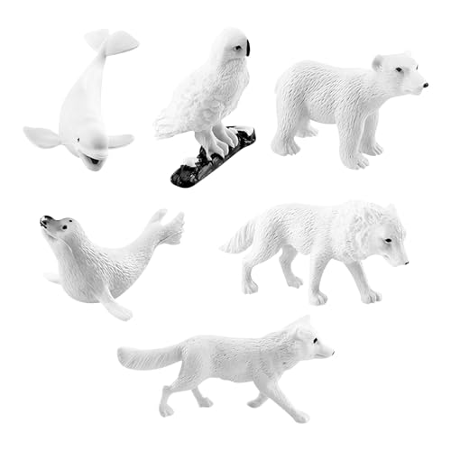 Valicaer 6 PCs Tiere Figuren,Polare Tiere Figuren realistische plastische arktische Tiere Figuren Mini -Tierskulpturen für Geburtstagsgeschenke Bildungsspielzeug Mikrolandschaft Dekoration von Valicaer