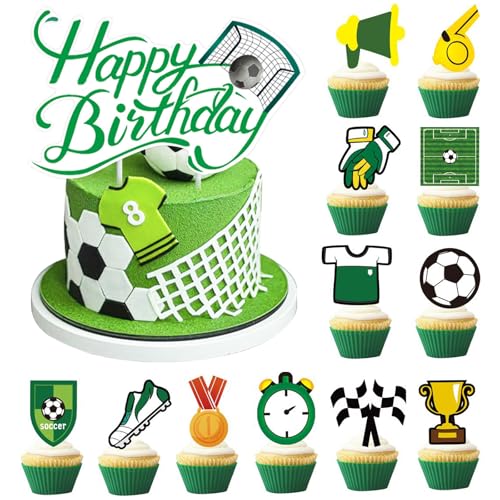 Valicaer Fußball Kuchen Deko Tortendeko Set,Tortendeko Fussball Happy Birthday Cupcake Topper, Fußball Tortenband, Fußball Torte Topper für Geburtstagspartys von Valicaer