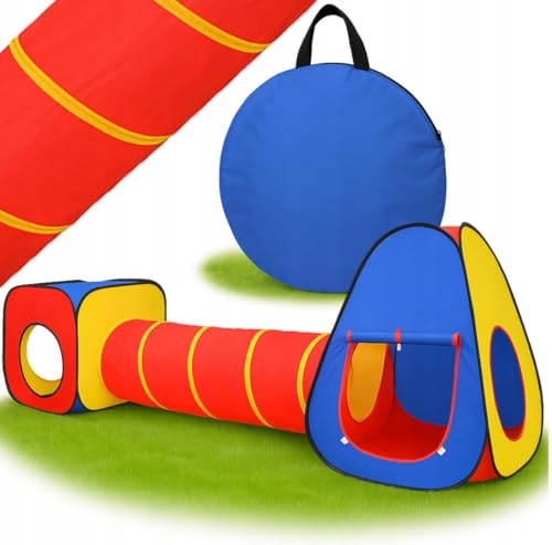 Valle Verde 3in1 Kinderzelt, Spielzelt, Krabbeltunnel,Spielhaus, Tipi, Bällebad - Mit Pop-Up-Funktion und Mesh-Einsätzen - Indoor und Outdoor - Aufbewahrungstasche - Mehrfarbig, 281 x 67 x 92 cm von Valle Verde